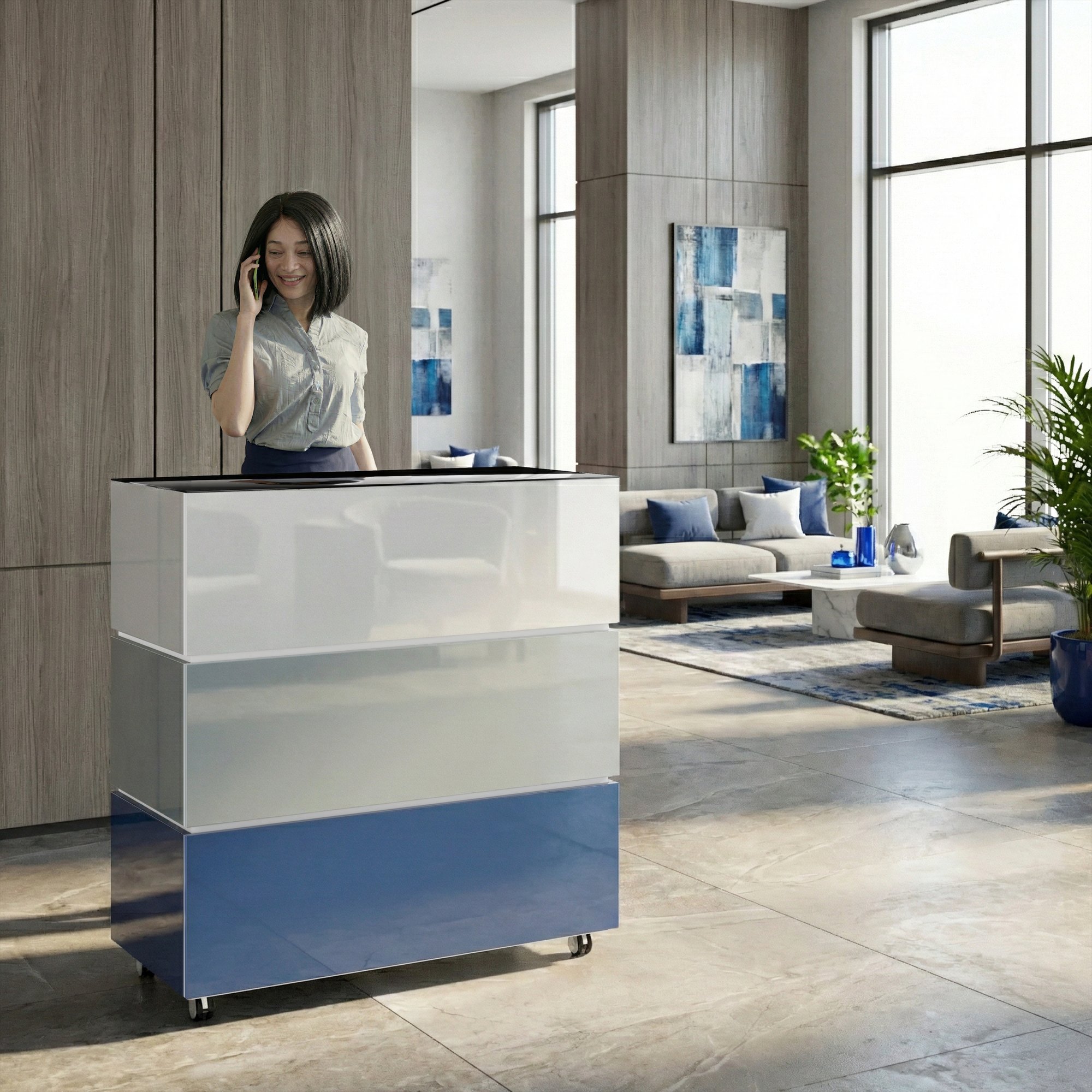 PERLA SMALL Empfangstheke | 1060 x 1130 mm, integrierter Stauraum, optional LED-Beleuchtung - 2 Main Image