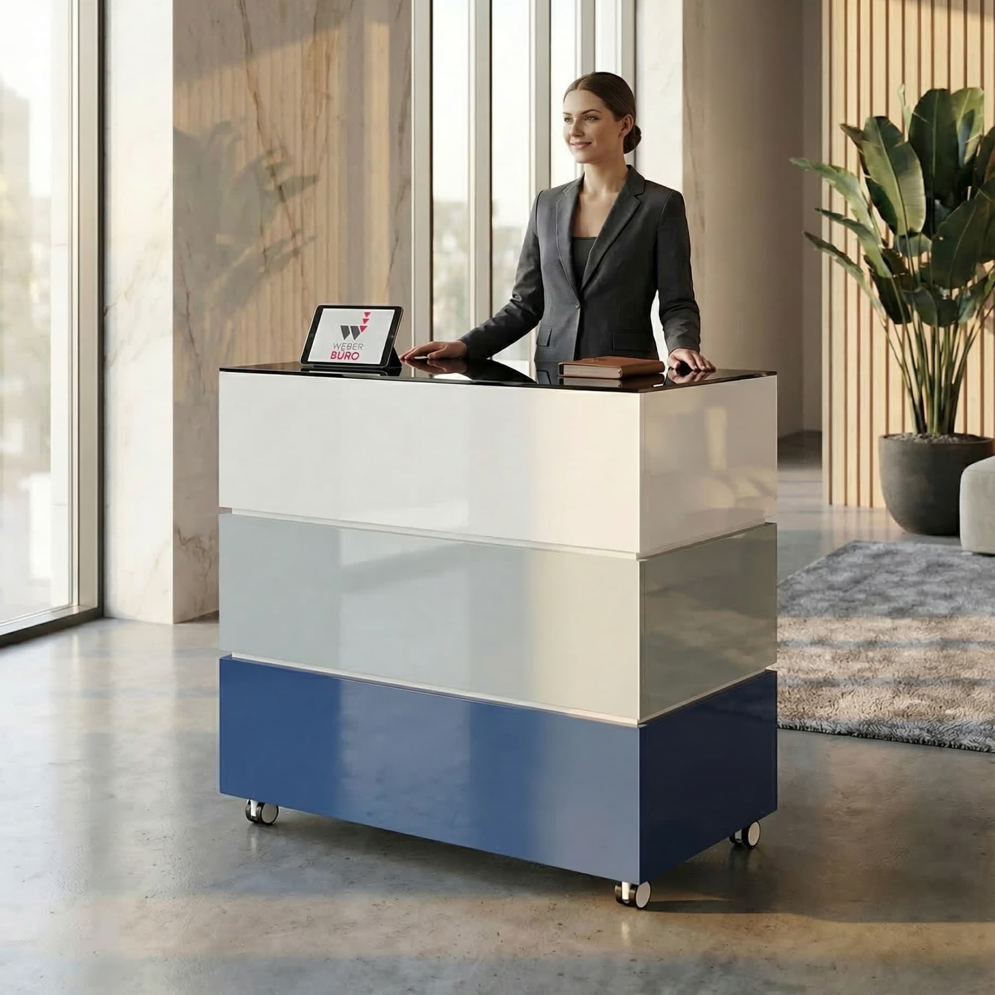 Banco reception PERLA SMALL | 1060 x 1130 mm, vano portaoggetti integrato, illuminazione a LED opzionale - 12 Main Image