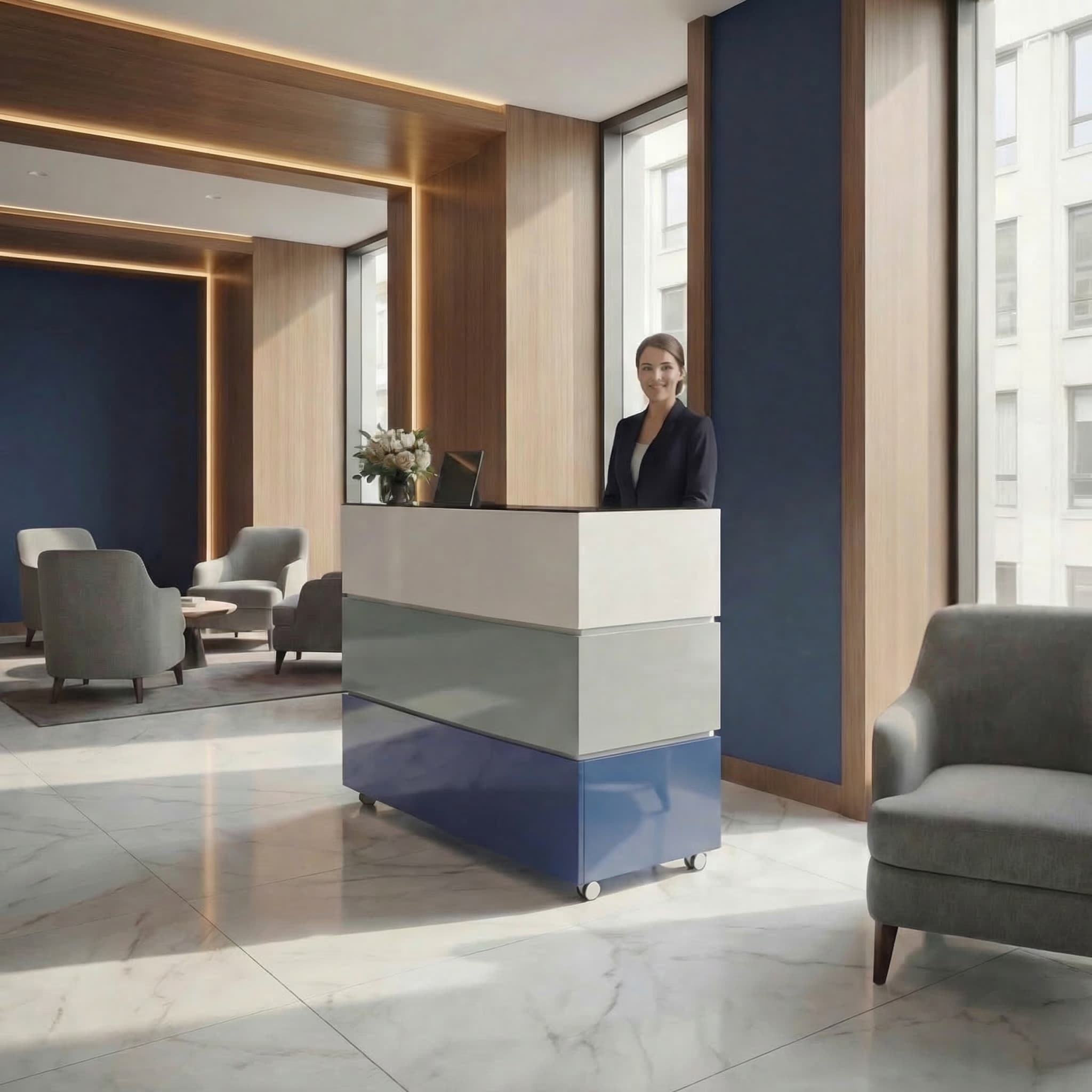 Banco reception PERLA SMALL | 1060 x 1130 mm, vano portaoggetti integrato, illuminazione a LED opzionale - 18 Main Image