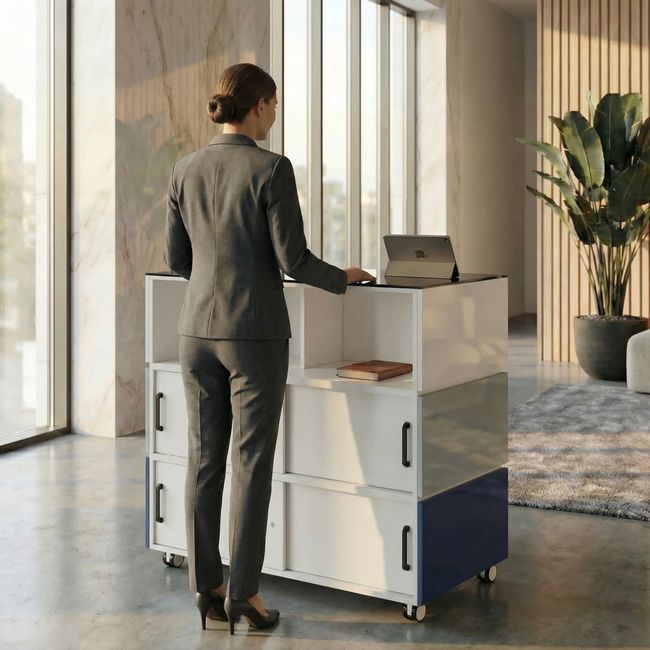 PERLA SMALL Empfangstheke | 1060 x 1130 mm, integrierter Stauraum, optional LED-Beleuchtung