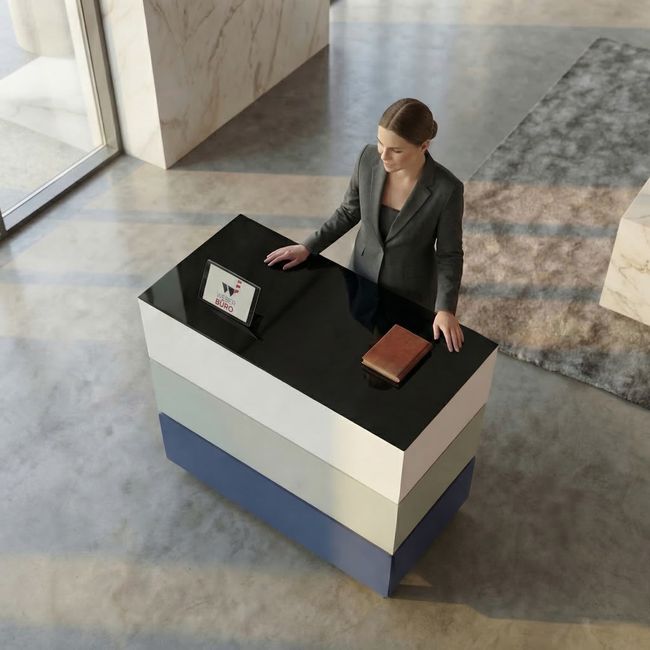 PERLA SMALL Empfangstheke | 1060 x 1130 mm, integrierter Stauraum, optional LED-Beleuchtung