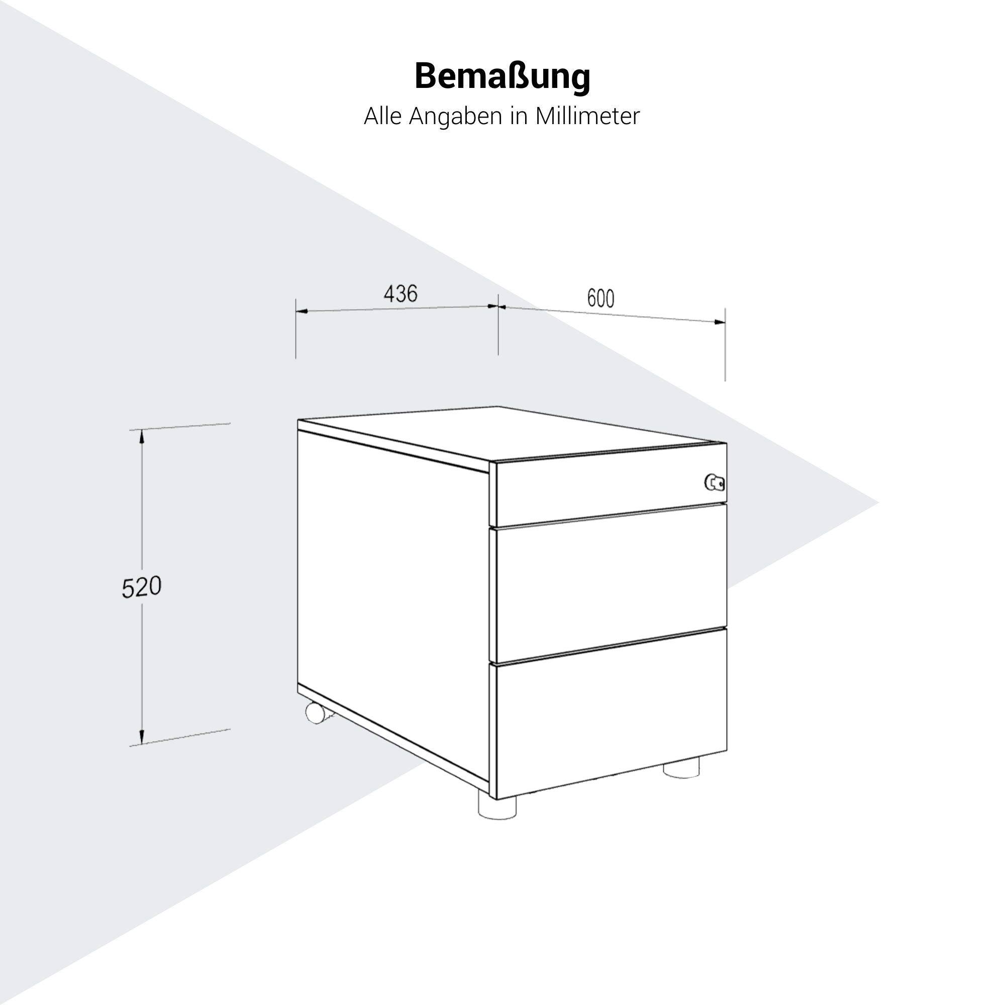 NOVA Rollcontainer | 2 XL-Schubladen + 1 Kleinteilefach, 600 mm tief, viele Farboptionen - 17 Main Image