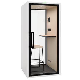 Soundbox ART S Telefonbox | Schallschutz Klasse A | Für 1 Person | Tisch & Barhocker | Belüftung, Beleuchtung & Stromversorgung | Für Großraumbüros