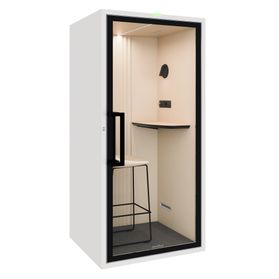 Soundbox ART S Telefonbox | Schallschutz Klasse A | Für 1 Person | Tisch & Barhocker | Belüftung, Beleuchtung & Stromversorgung | Für Großraumbüros