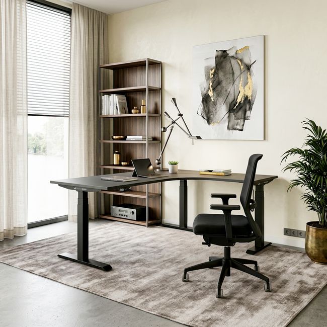 TELDRA Pro, 3-Motoren-Winkelschreibtisch | 1800 x 1600 mm, elektrisch höhenverstellbar, Anthrazit