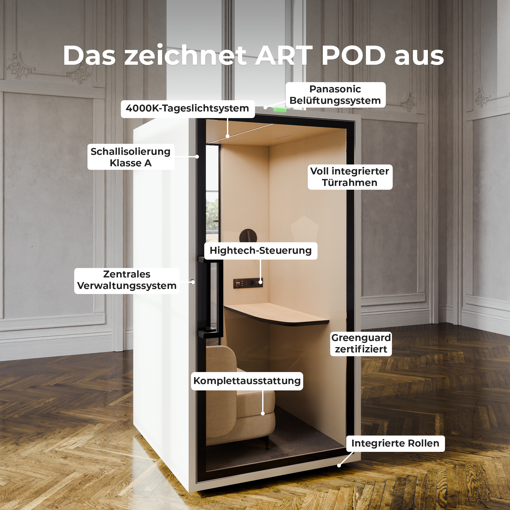 ART POD SM Phone Booth | Room-in-room, Class A soundproofing, for 1 person - 5 Main Image