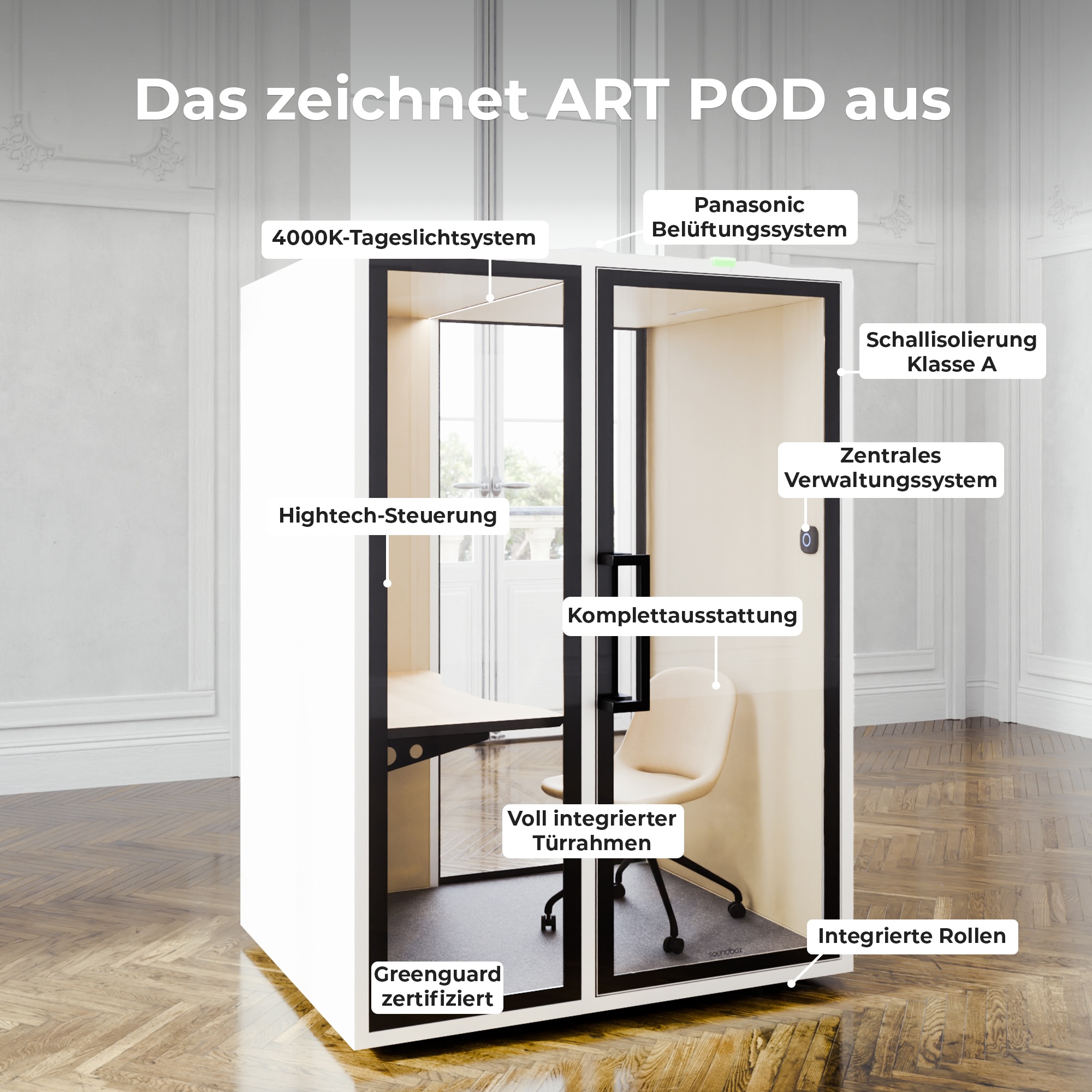 Soundbox ART M Telefonbox | Raum-in-Raum, Schallschutz Klasse A, Für 1 Person - 6 Main Image
