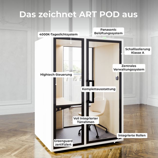 Soundbox ART POD M Telefonbox | Raum-in-Raum, Schallschutz Klasse A, Für 1 Person
