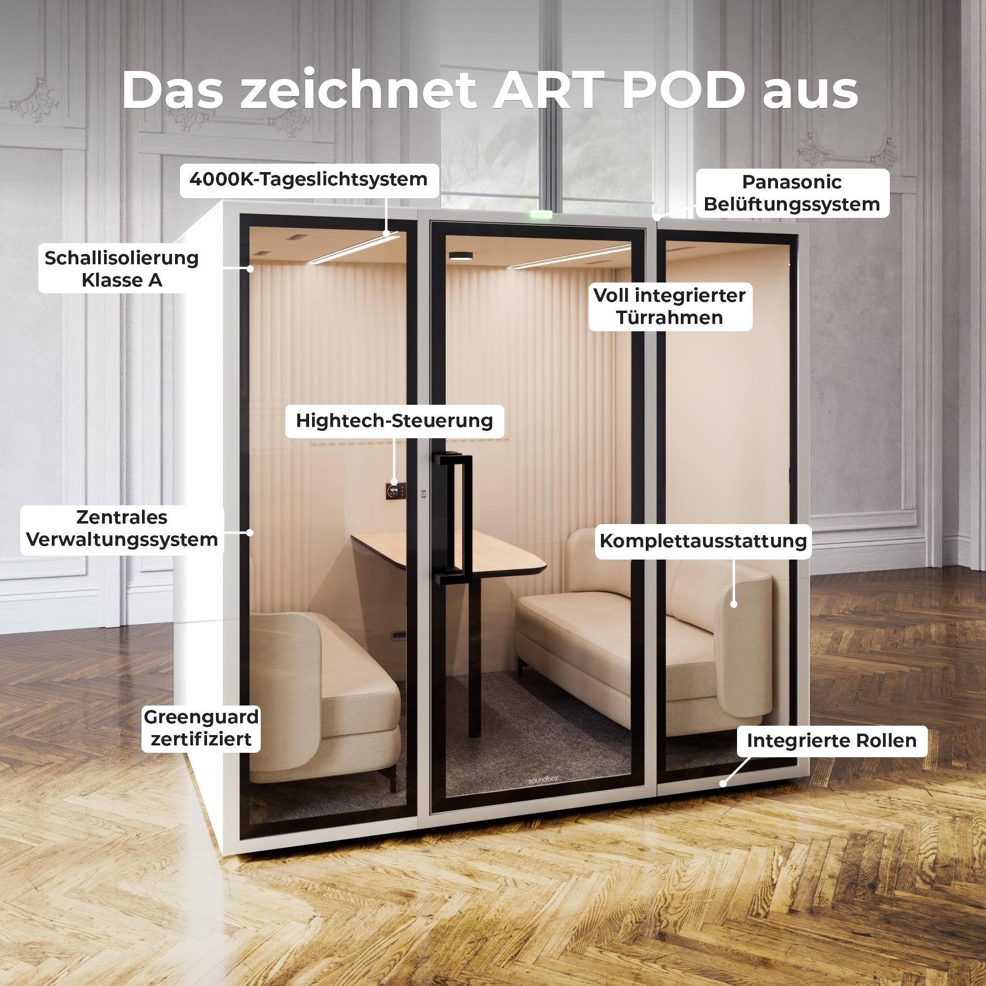 Soundbox ART ML Meetingbox | Raum-in-Raum, Schallschutz Klasse A, Für 4 Personen - 6 Main Image