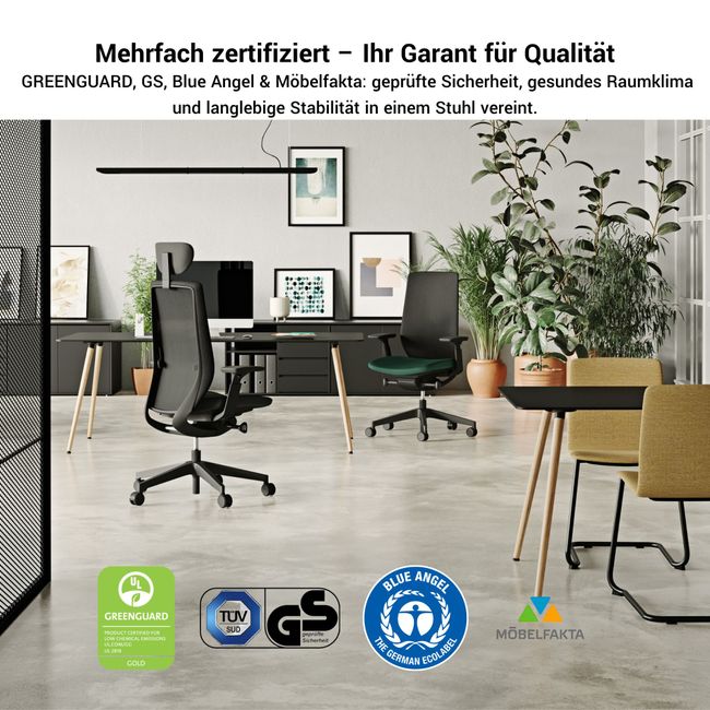 profim - AccisPro Bürodrehstuhl | Synchronmechanik, SmartHPS, Netzrücken, Kopfstütze