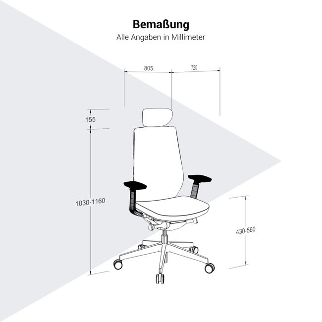 profim - AccisPro Bürodrehstuhl | Synchronmechanik, SmartHPS, Netzrücken, Kopfstütze