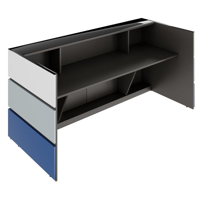 PERLA Empfangstheke | 2400 x 1120 mm, integrierte Kabeldurchlässe, optional LED-Beleuchtung