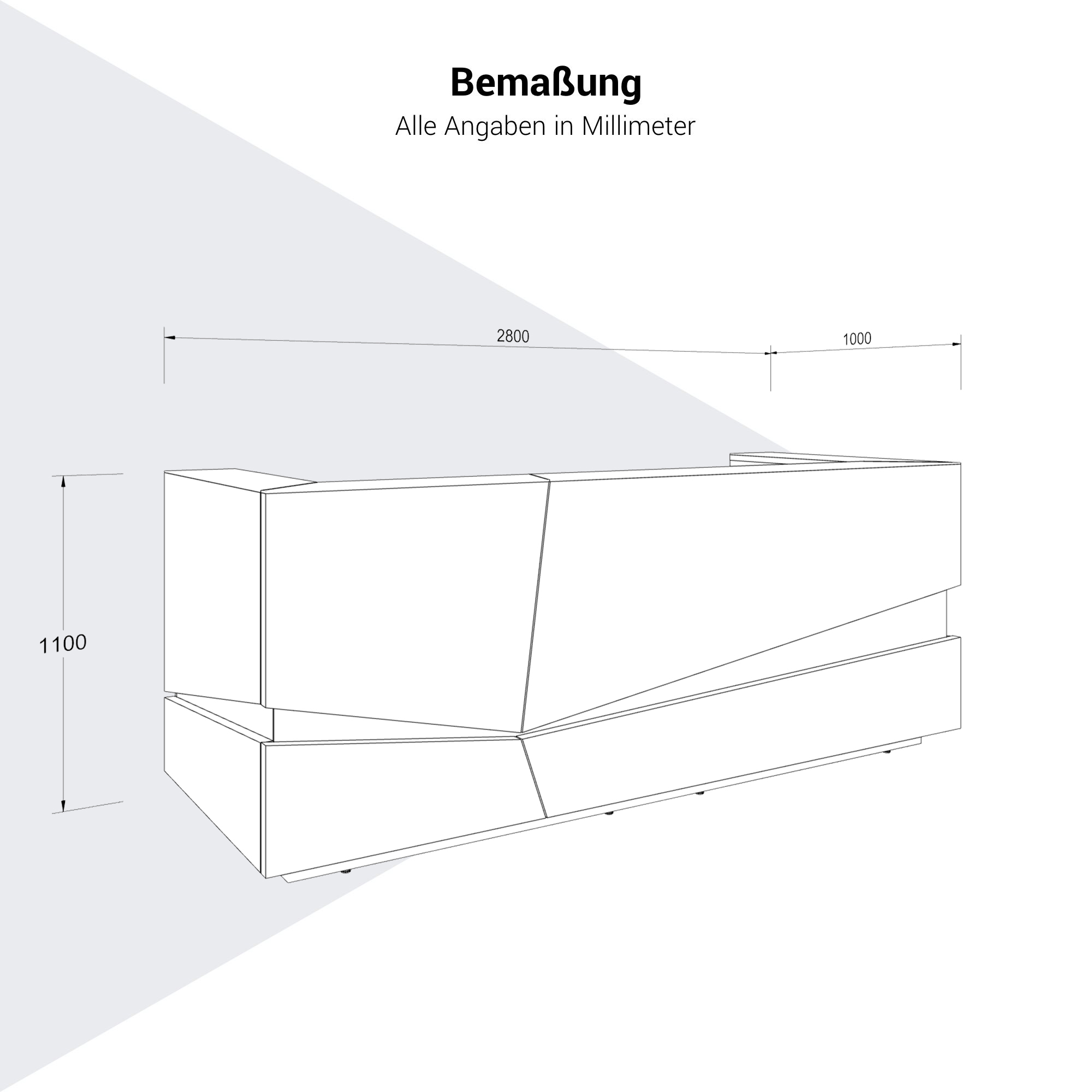 PHANTOM Empfangstheke | 2800 x 1100 mm, integrierte Kabeldurchlässe, einzigartiges Frontdesign, optional LED-Beleuchtung - 11 Main Image