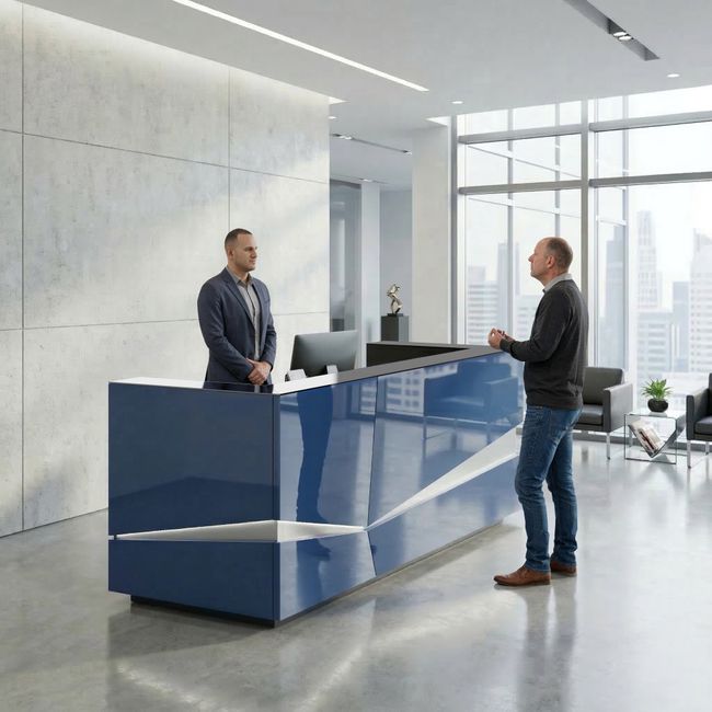 PHANTOM Empfangstheke | 2800 x 1100 mm, integrierte Kabeldurchlässe, einzigartiges Frontdesign, optional LED-Beleuchtung