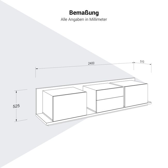 SORANO Lowboard | 2400 x 525 mm, Türen mit Push-to-Open