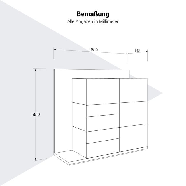 SORANO Highboard | 1610 x 1450 mm, Türen & Schubladen mit Push-to-Open