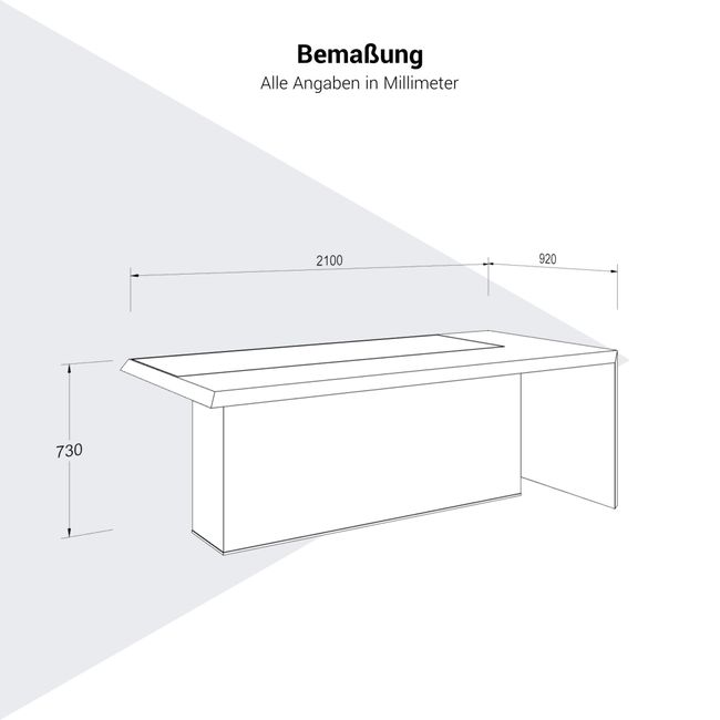 SORANO Chefschreibtisch | 2100 x 730 mm, Seitenwange mit Standfuß
