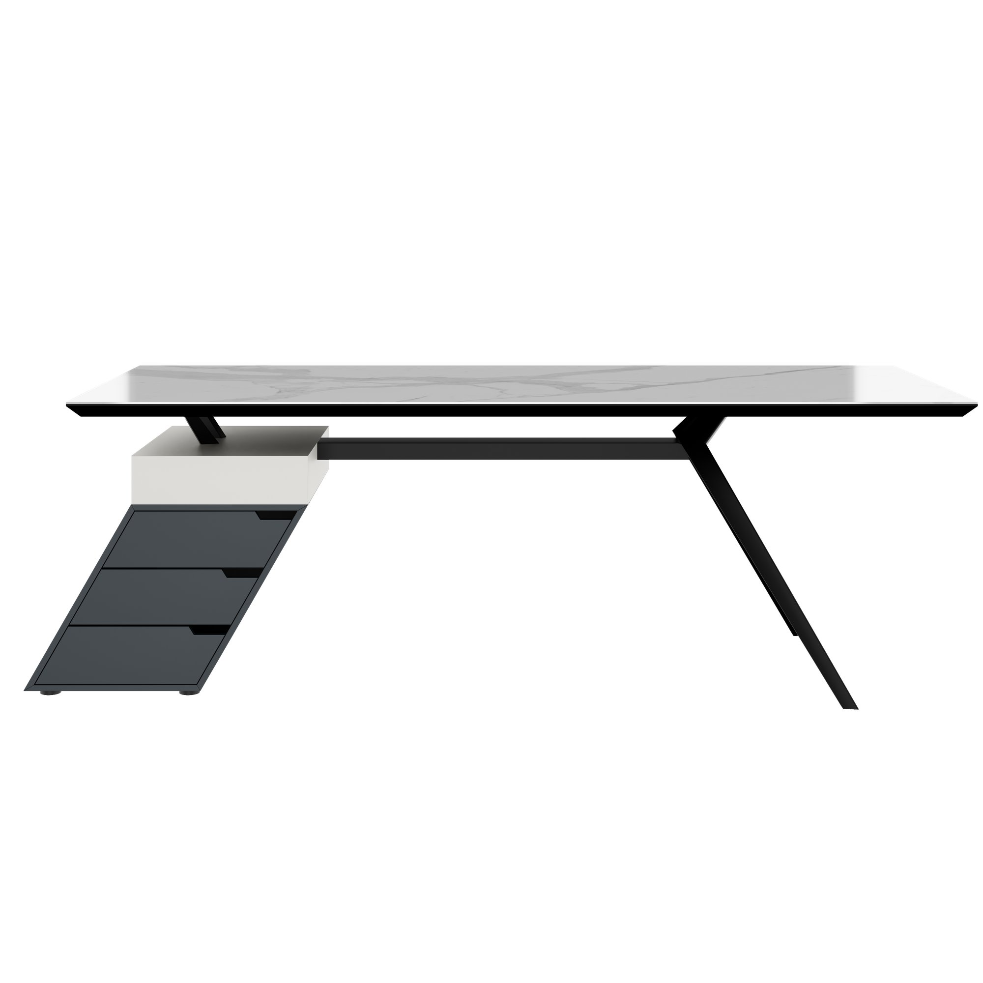 VYND Chefschreibtisch | 2400 x 800 mm, Tischplatte aus Sinterquarz, Container mit Schubladen - 3 Main Image