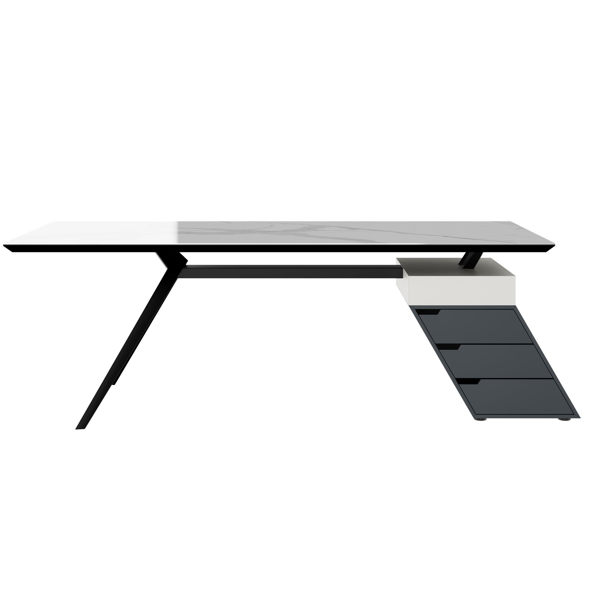 VYND Chefschreibtisch | 2400 x 800 mm, Tischplatte aus Sinterquarz, Container mit Schubladen - 4 Main Image