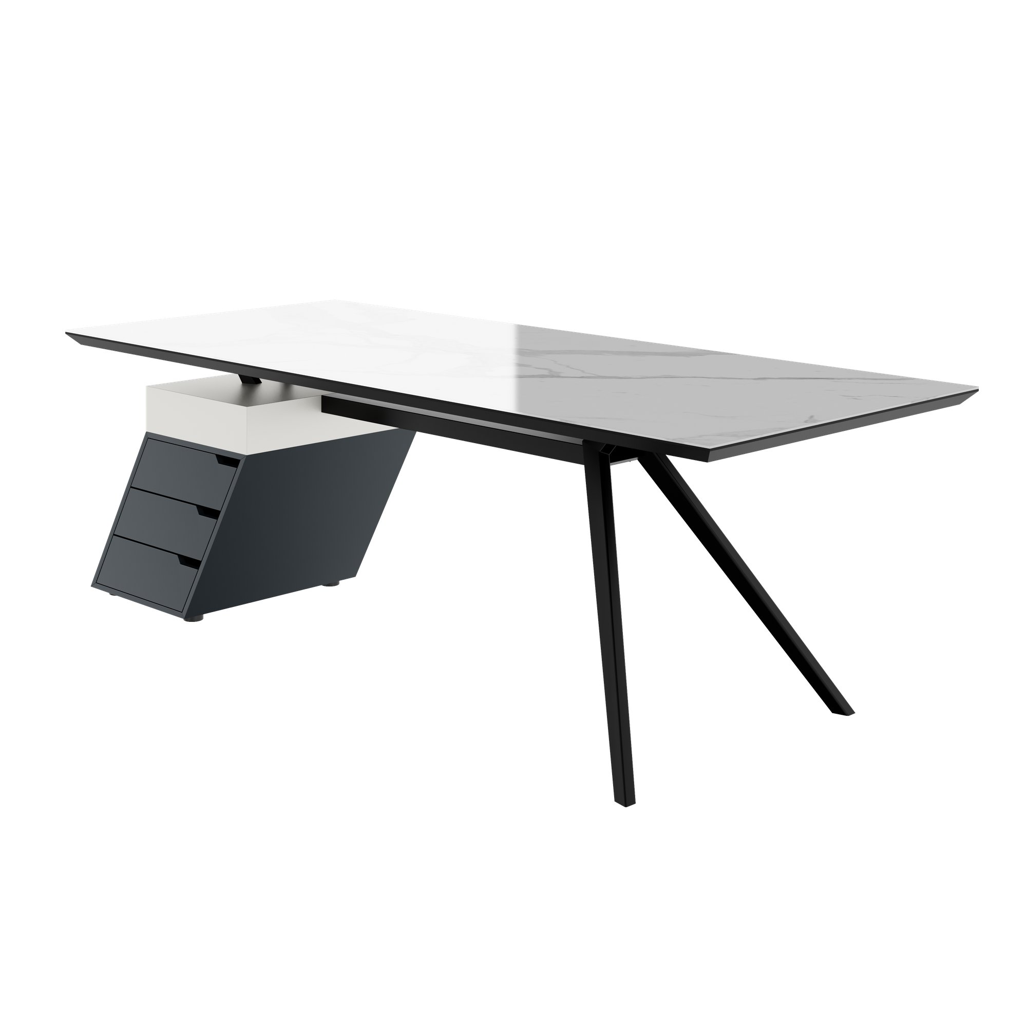 VYND Chefschreibtisch | 2400 x 800 mm, Tischplatte aus Sinterquarz, Container mit Schubladen - 7 Main Image