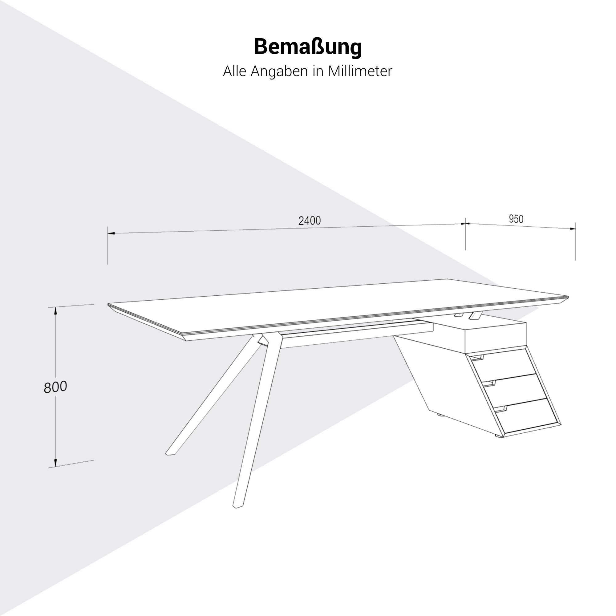 VYND Chefschreibtisch | 2400 x 800 mm, Tischplatte aus Sinterquarz, Container mit Schubladen - 10 Main Image