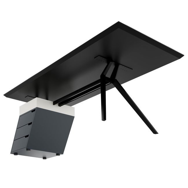 VYND Chefschreibtisch | 2400 x 800 mm, Tischplatte aus Sinterquarz, Container mit Schubladen