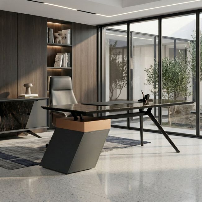 VYND Chefschreibtisch | 2400 x 800 mm, Tischplatte aus Sinterquarz, Container mit Schubladen