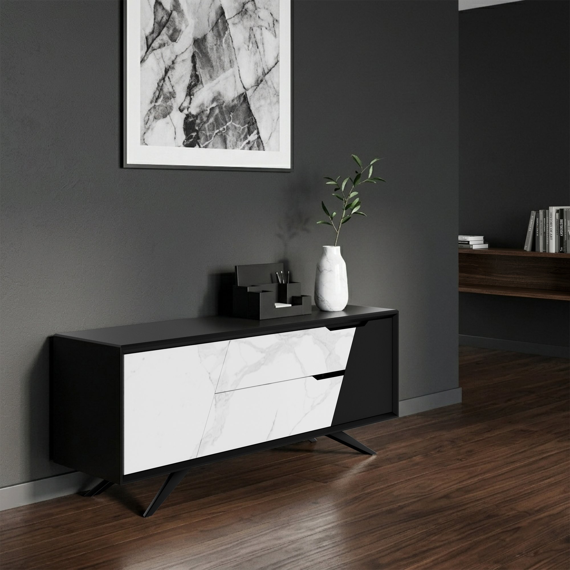 VYND Lowboard | 1800 x 780 mm, Quarzfront, Metallbeine, Schubladen - 2 Main Image