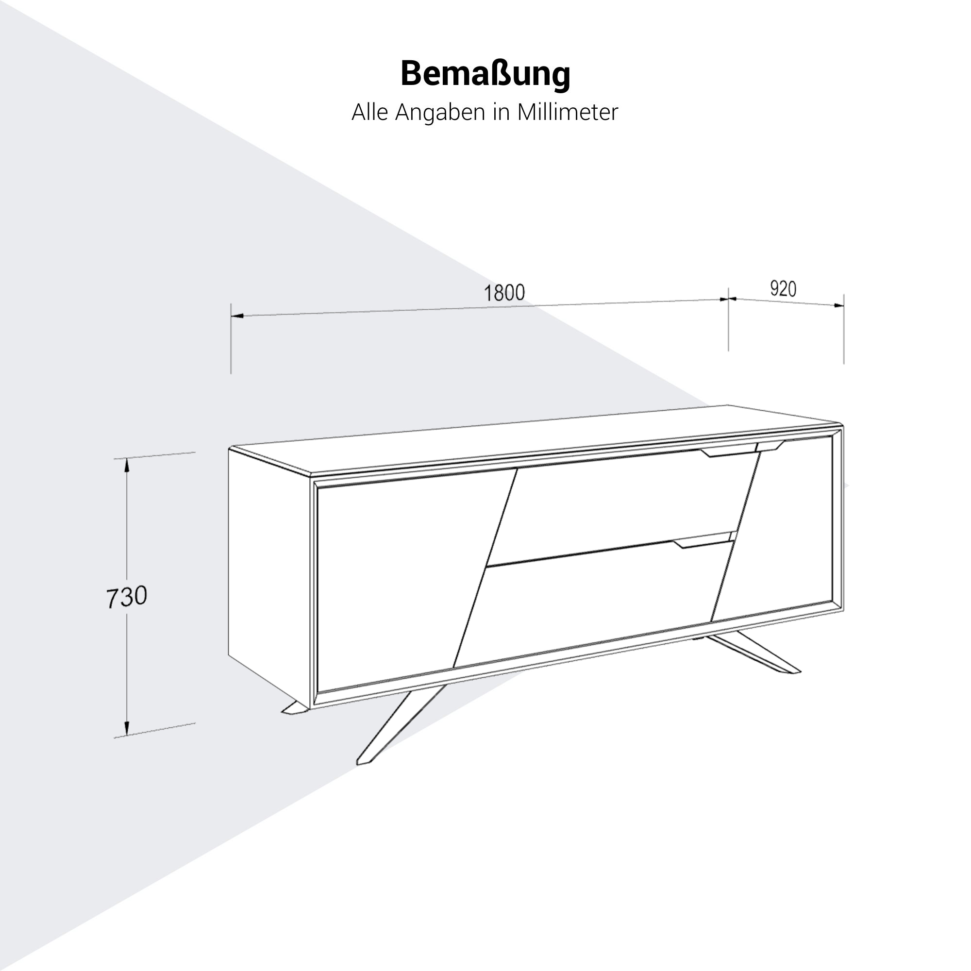 VYND Lowboard | 1800 x 780 mm, Quarzfront, Metallbeine, Schubladen - 10 Main Image