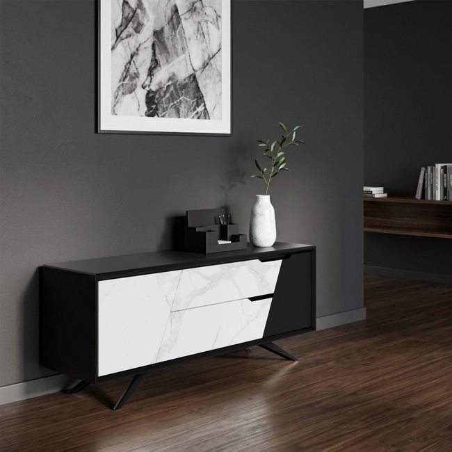 VYND Lowboard | 1800 x 780 mm, Quarzfront, Metallbeine, Schubladen