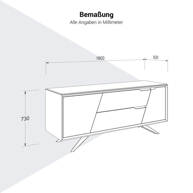 VYND Lowboard | 1800 x 780 mm, Quarzfront, Metallbeine, Schubladen