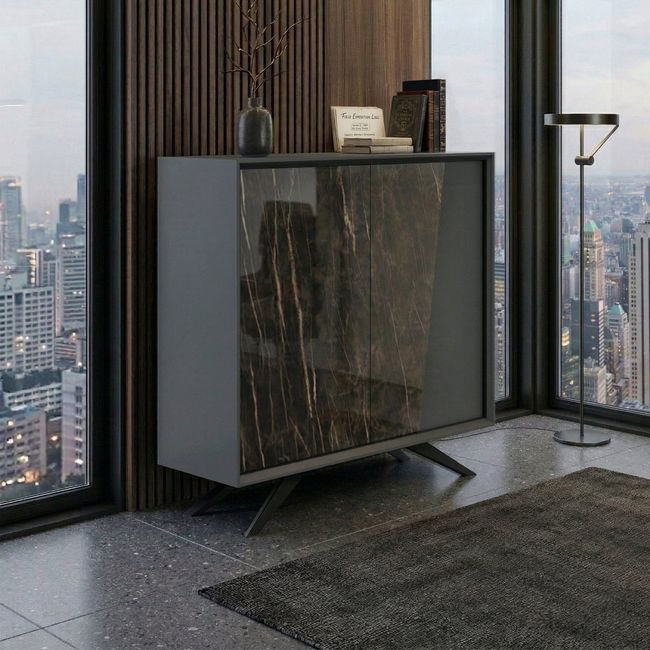 VYND Highboard | 1200 x 1155 mm, Quarzfront, Metallbeine, Türen mit Push-to-Open