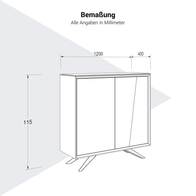 VYND Highboard | 1200 x 1155 mm, Quarzfront, Metallbeine, Türen mit Push-to-Open
