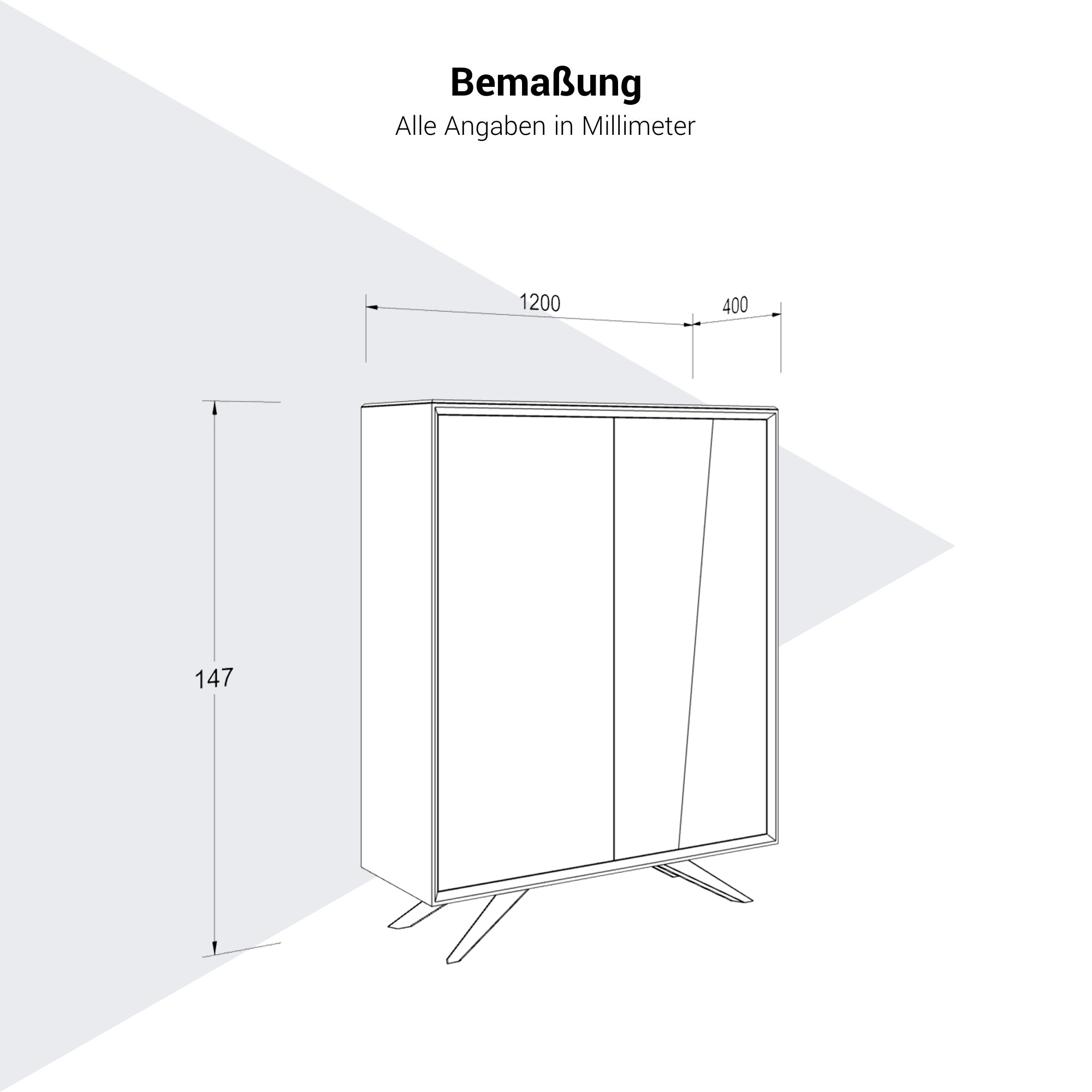 VYND Highboard | 1200 x 1470 mm, Quarzfront, Metallbeine, Türen mit Push-to-Open - 10 Main Image