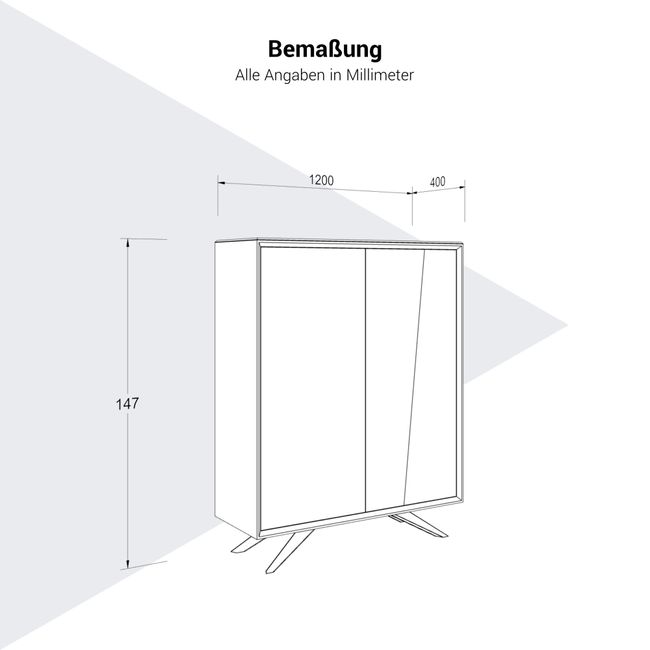 VYND Highboard | 1200 x 1470 mm, Quarzfront, Metallbeine, Türen mit Push-to-Open