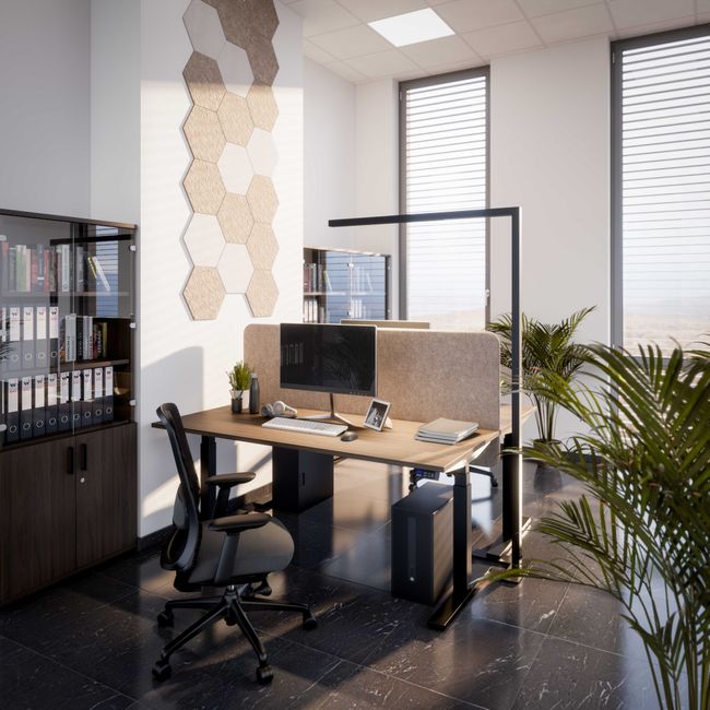 AURORA DUO Büro-Stehlampe | 1250 x 1960 mm, 12.244 Lumen, Tunable White, HCL-Beleuchtung