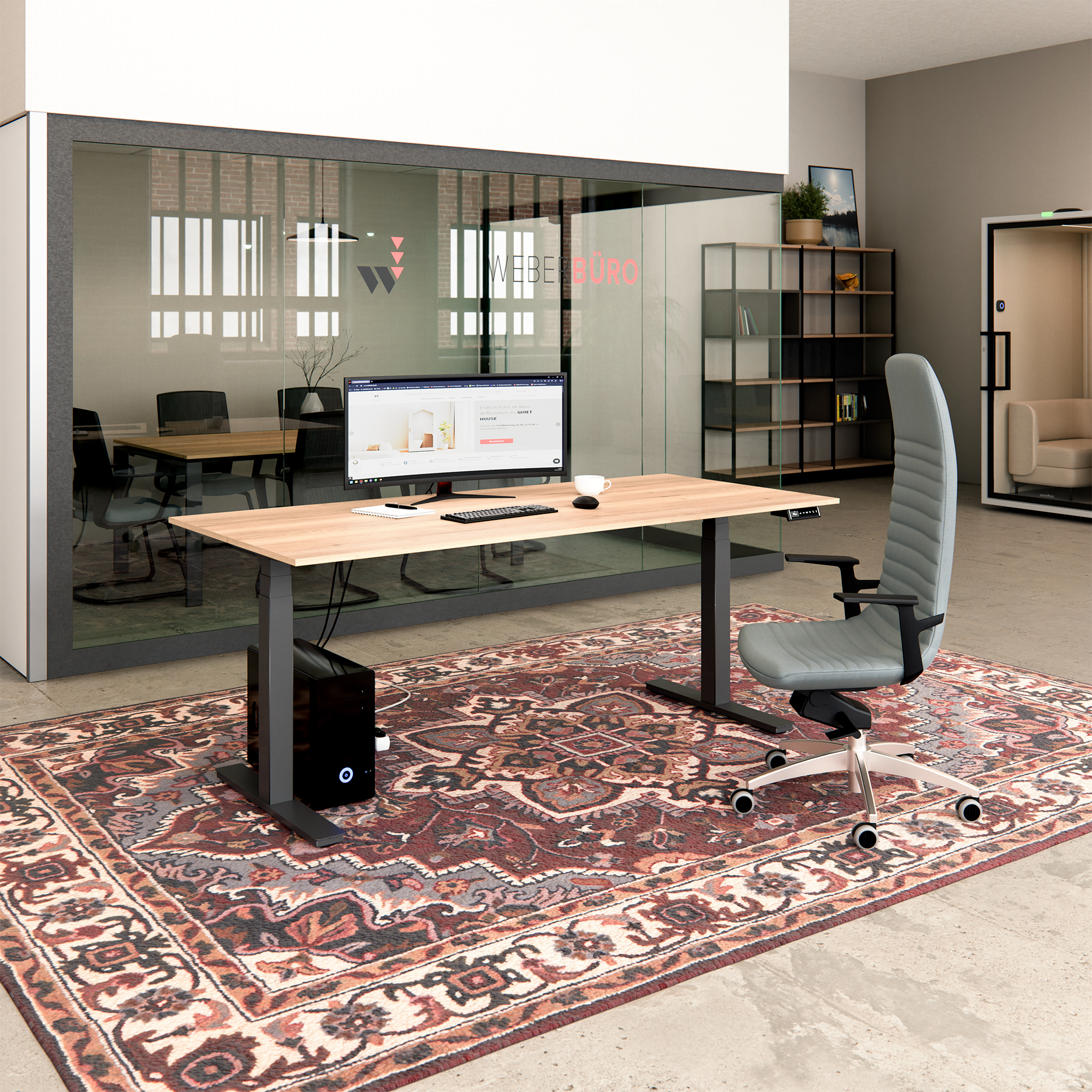 ART Executive Desk | 2000 x 900 mm, electrically height-adjustable, wild oak - 2 Main Image