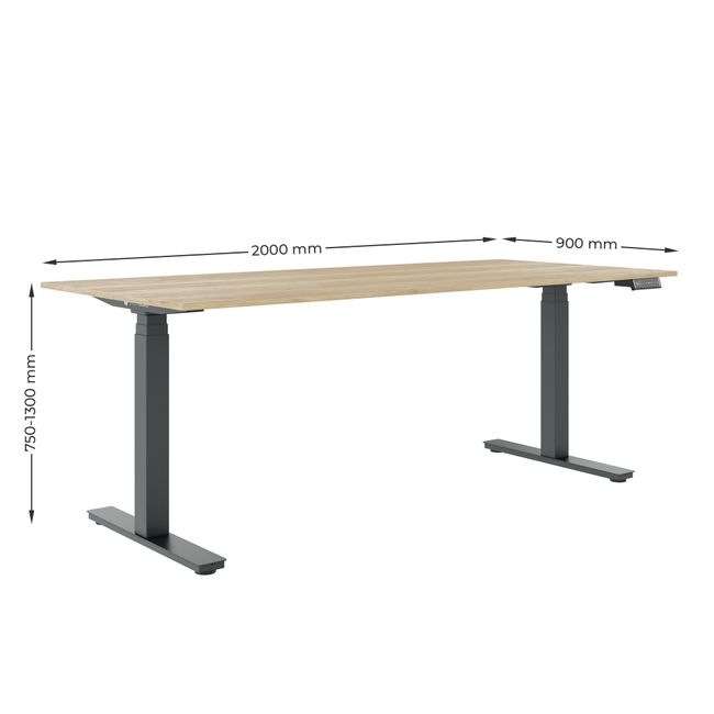 ART Chefschreibtisch | 2000 x 900 mm, elektrisch höhenverstellbar, Dunkelgrau