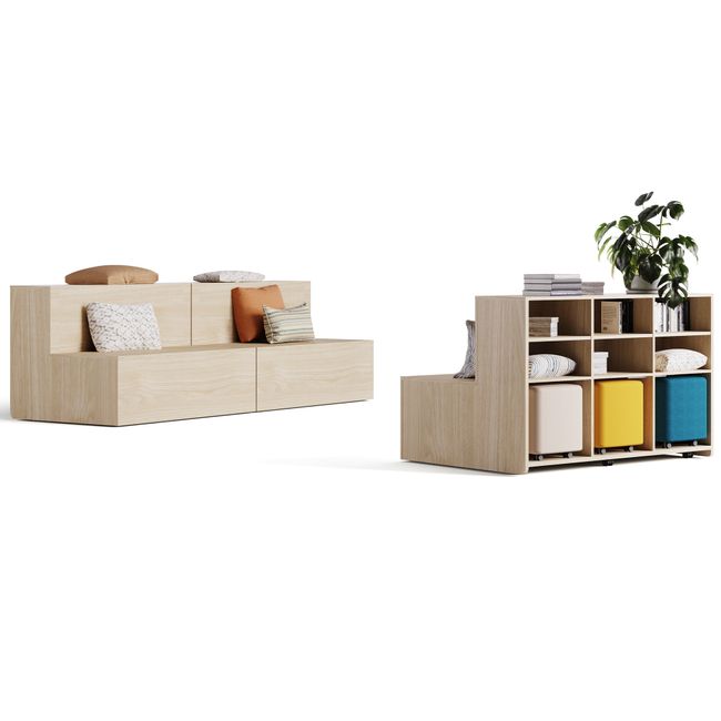 DUOVIA Sitzbank mit Regal | Sitzbank auf Rollen mit Stauraum, Eiche