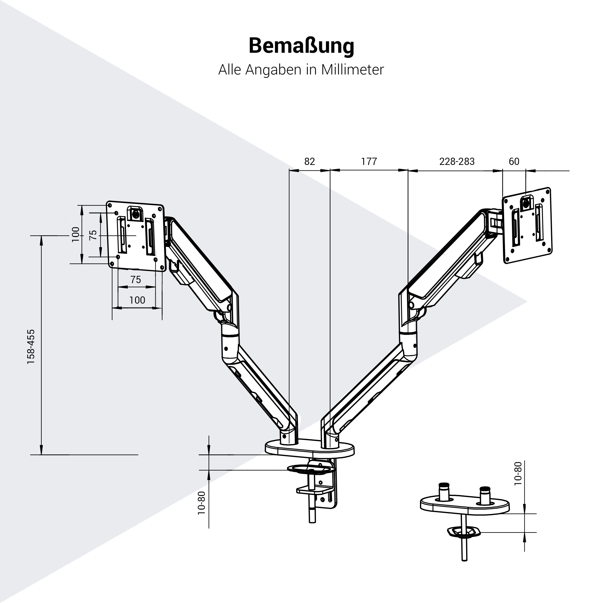 MASTER DUO Monitorhalter | Gasfederunterstuetzung, 148-445 mm, fuer zwei Monitore - 3 Main Image