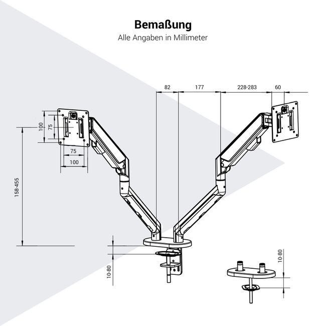 MASTER DUO Monitorhalter | Gasfederunterstützung, 148-445 mm, für zwei Monitore