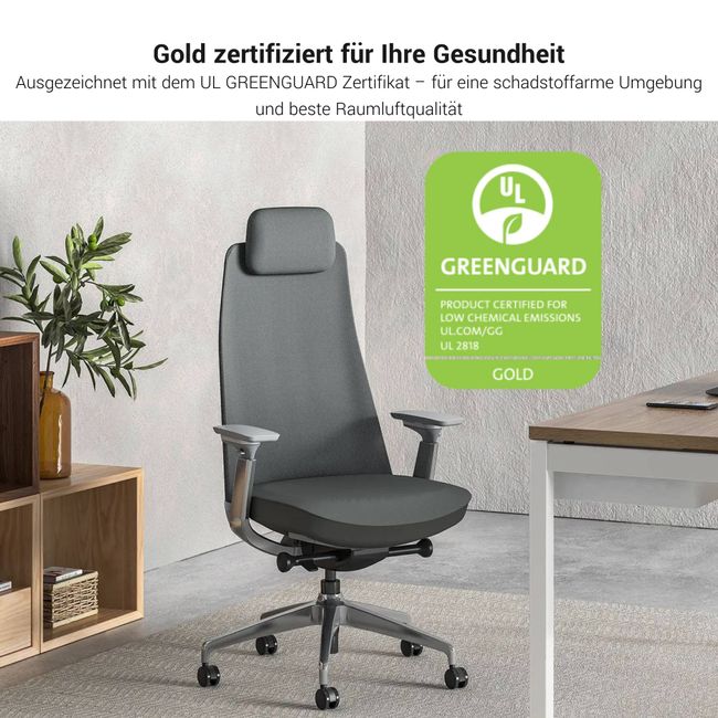 YUCAN Bürodrehstuhl | 4D-Armlehnen, Synchronmechanik, Schwarz