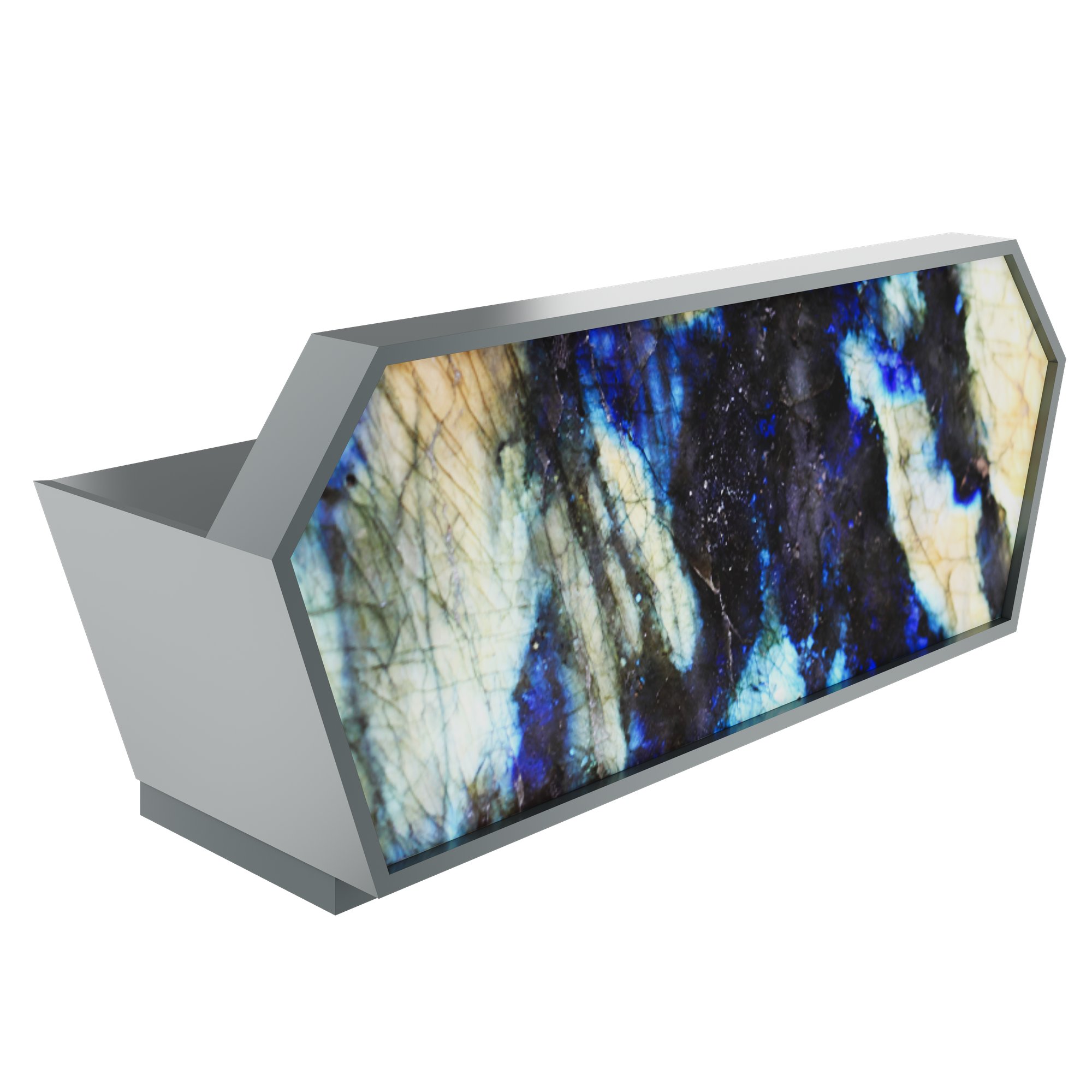 SHINE Empfangstheke | 2680 x 1100 mm, integrierter Kabeldurchlass, Front mit Grafikdruck und LED-Beleuchtung - 6 Main Image