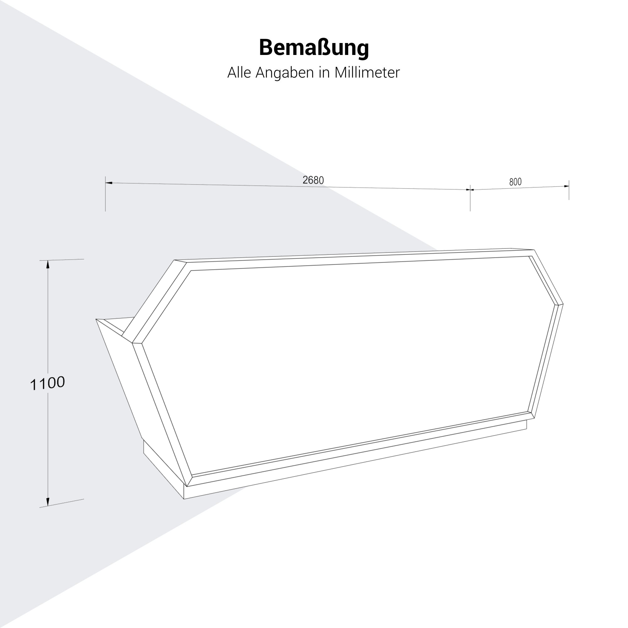 SHINE Empfangstheke | 2680 x 1100 mm, integrierter Kabeldurchlass, Front mit Grafikdruck und LED-Beleuchtung - 10 Main Image