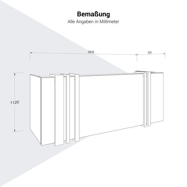 CAMEO Empfangstheke | 2635 x 1120 mm, integrierte Kabeldurchlässe, optional LED-Beleuchtung