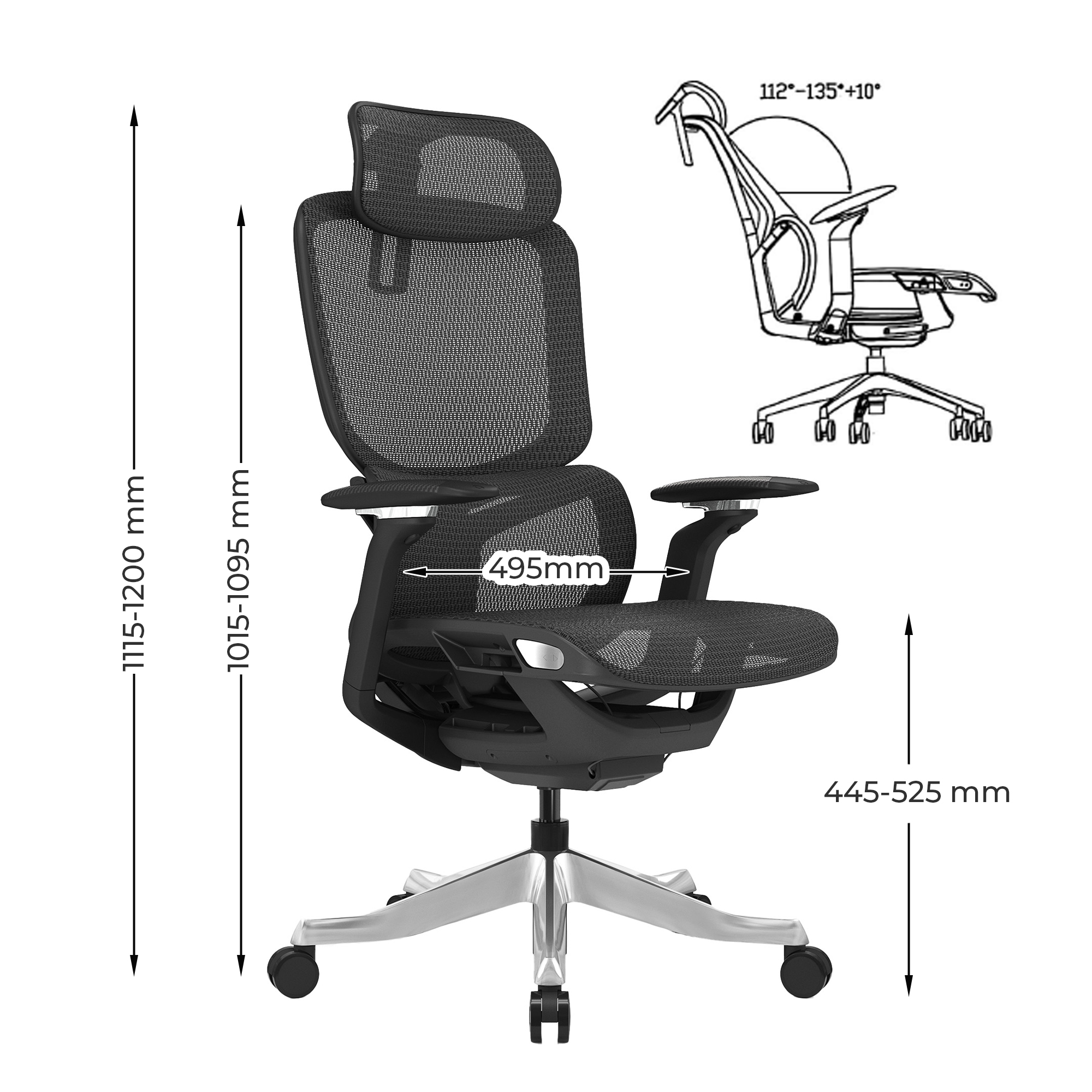 ERGO MOVE Bürodrehstuhl | Synchronmechanik, 4D-Armlehne, 3D-Kopfstütze, Schwarz - 7 Main Image