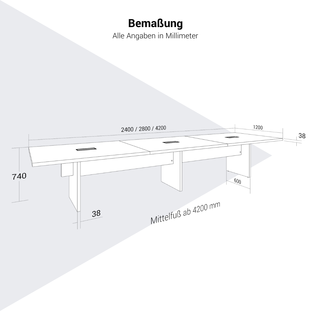 BRALCO SILE Konferenztisch | 2400 - 4200 mm (6 - 16 Personen), elektrifiziert, Weiß - 12 Main Image