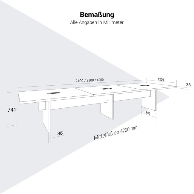 BRALCO SILE Konferenztisch | 2400 - 4200 mm (6 - 16 Personen), elektrifiziert, Weiß