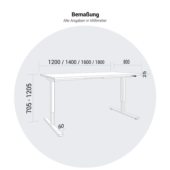 EASY 2-Motoren-Schreibtisch | 1200 - 1800 mm, elektrisch höhenverstellbar