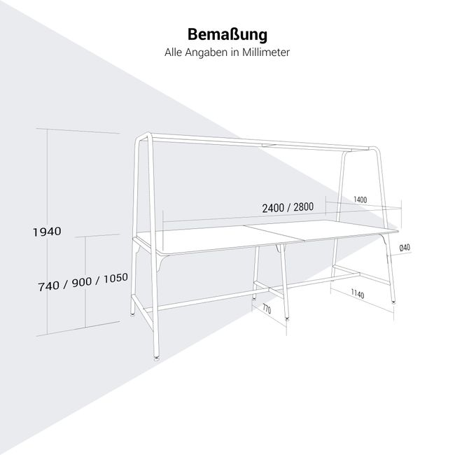 ROUND Multipurpose Tisch | 2400 - 2800  x 740 - 1050 mm, optionales Zubehör